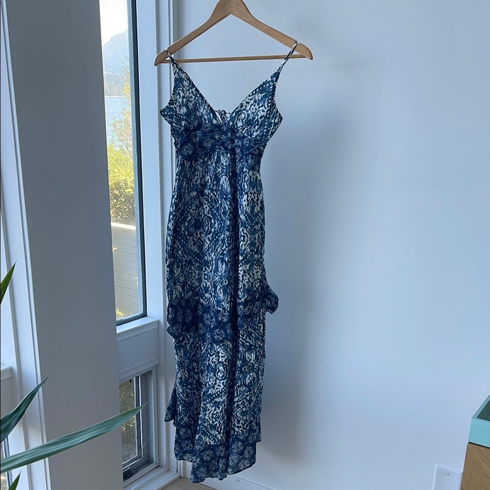 Abercrombie & Fitch Tiered Blue and White Maxi Dress